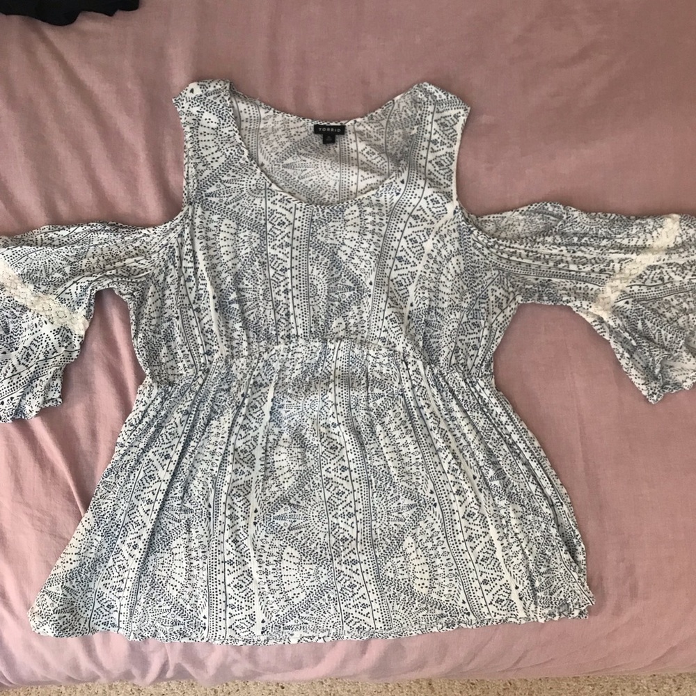 Torrid Blue and White Cold Shoulder Top